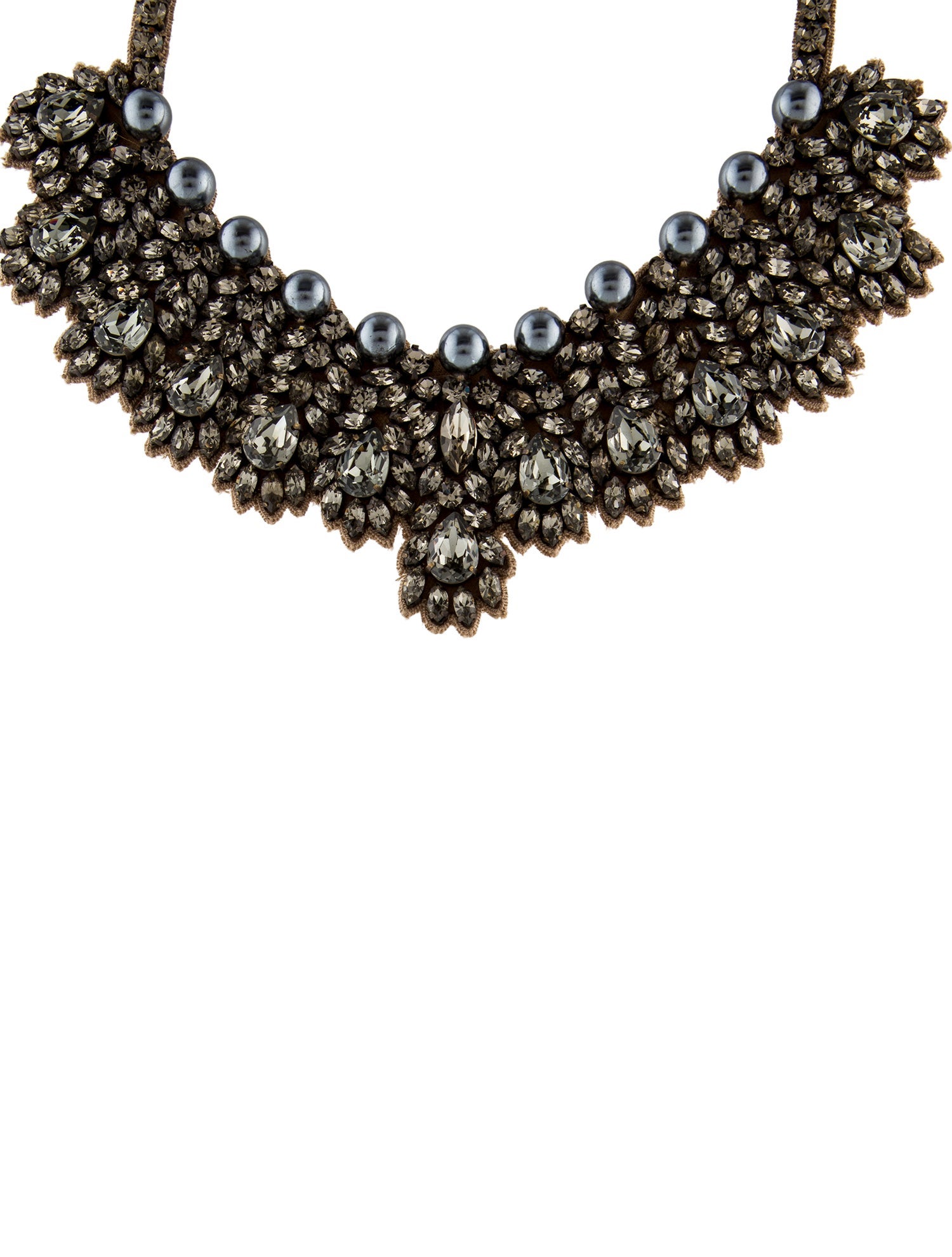 Valentino Faux Pearl, Crystal & Satin Embellished Collar Necklace